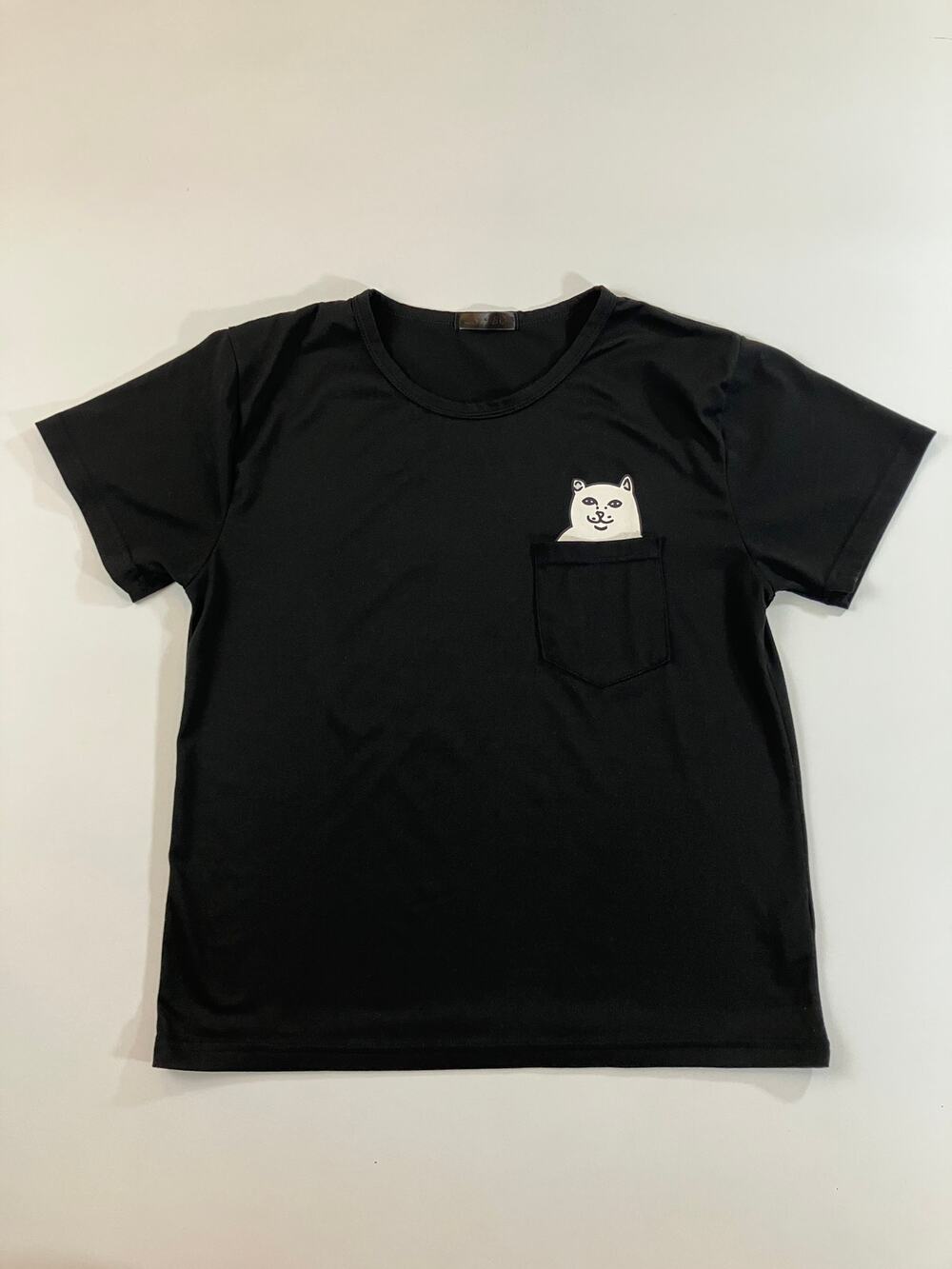 ZSHBO Black Cat Middle Finger Pocket Graphic T Shirt 35% Cotton 65% Polyester